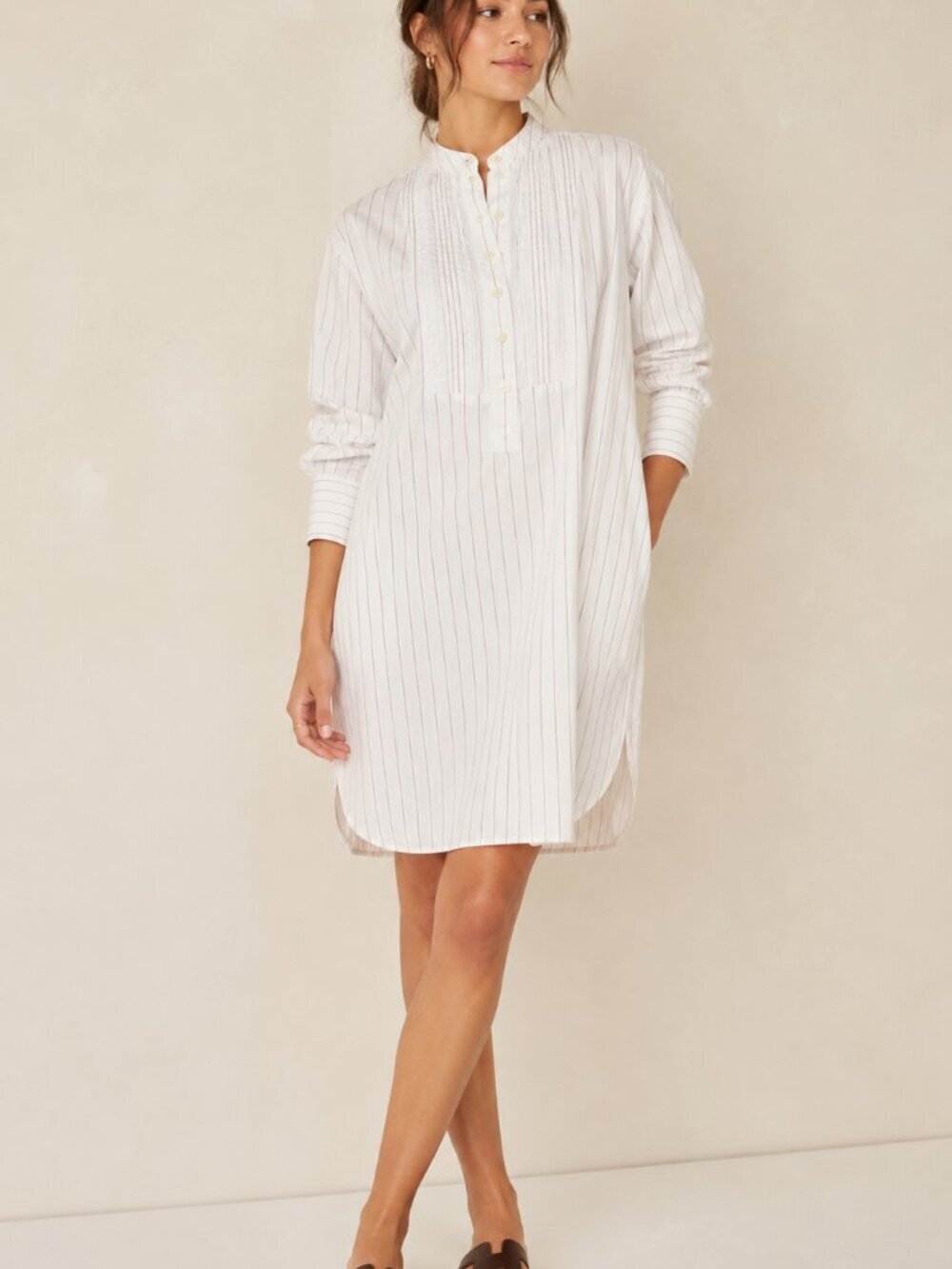 J.Crew Thomas Mason Pleated Bib Tunic Shirt Dress XS Striped Cotton